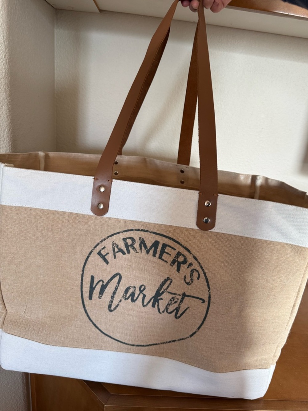Farmer's Market Canvas Jute Tote Bag